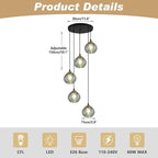 KCO Lighting 5 Light Cluster Pendant Lighting Black Globe Cluster Pendant Light Mid Century Modern Stairwell Chandelier Lighting Vintage Green Glass Pendant Light for Kitchen Island, L1170-G