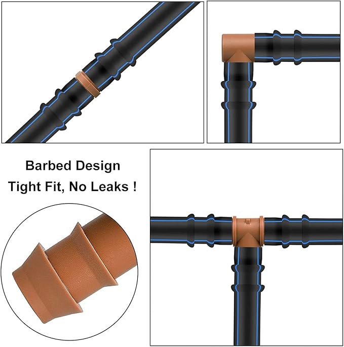 Jayee 50 Pack Drip Irrigation Barbed Coupling Fittings (17mm) for 1/2" Drip Hose(0.600”ID), Sprinkler Tubing Connector for Drip System
