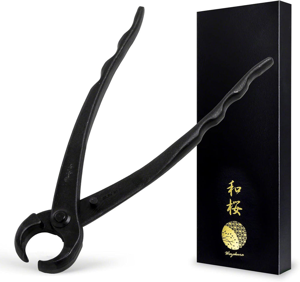 Wazakura Hand Forged Knob Bonsai Cutter Made in Japan 8-1/4 inch (210mm), Japanese Gardening Tools, Round Edge Concave Branch Cutter Black