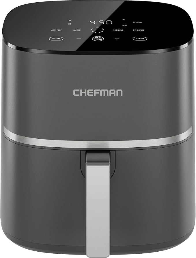Chefman TurboX 4-in-1 Air Fryer, 5-Quart Airfryer for Extra Crispy Chicken, Fries, Wings, and More, Air Fry, Bake, Reheat, and Frozen Functions, Digital Touch Controls, Dishwasher Safe - Gray