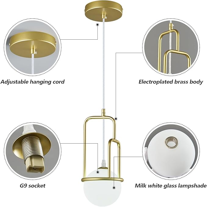 5 Inch Modern Gold Pendant Light Globe Pendant Light Fixture Mid Century Pendant Lighting for Kitchen Island Dining Room Living Room Bedroom(3 Pack)