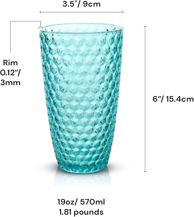BELLAFORTE Shatterproof Tritan Plastic Tall Tumbler, Set of 4, 19oz - Laguna Beach Drinking Glasses - Unbreakable Tritan Drinking Glasses for Parties - BPA Free - Blue
