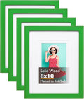 KINLINK 8x10 Picture Frame Grass Green, Solid Wood Frames with Acrylic Plexiglass for Pictures 4x6/5x7 with Mat or 8x10 without Mat, Tabletop and Wall Display Photo Frame, 4 Pack