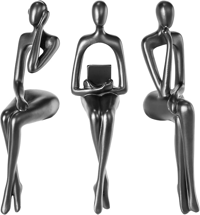 Thinker Statue Gold Decor Abstract Art Sculpture, Golden Resin Collectible Figurines for Home Living Room Office Shelf Decoration,Great Gifts Ideas (Sitting Posture-Black)