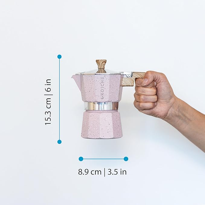 GROSCHE Milano Moka pot, Stovetop Espresso maker, Greca Coffee Maker, Stovetop coffee maker and espresso maker percolator (Pink, 3 cup)