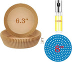 5 in 1 Accessories Kit for Air Fryer: Oil-proof Paper Liner, Silicone Liners, Oil Sprayer, Magnetic Cheat Sheet Set, Cookbook