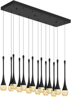 Modern Rectangular Chandelier,14 Lights Black Raindrop Chandelier Lighting,Industrial Linear Pendant Ceiling Light Fixture for Dining Living Room Kitchen Island