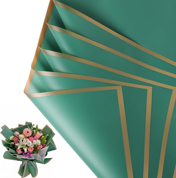 NESCCI 20 Sheet Flower Wrapping Paper - Waterproof Floral Bouquet Wrapping Paper, Florist Supplies Packaging Paper for Wedding Birthday Gift DIY (Dark green)
