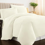 Pizuna Pure 100% Cotton Queen Duvet Cover Set, Luxurious 400 Thread Count Long Staple Cotton Sateen Weave with Button Closure (Combed Off White Cotton Duvet Cover Queen)
