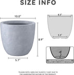 Kante 10 Inch Dia Round Concrete Planter, Indoor Outdoor Large Plant Pot with Drainage Hole and Rubber Plug for Home Patio Garden, Gray