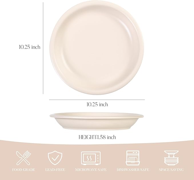 GZG 10.25-Inch Ceramic Dinner Plates Set of 4, Rustic Matte Glaze Terracotta Stoneware Plates for Main Course & Everyday Meals, Microwave & Dishwasher Safe(Cream Mist)
