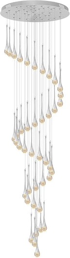 197inches Large Chandeliers for High Ceilings Silver Chandeliers for Entryway High Ceiling Pendant Lights Crystal Drop Light for Living Room Foyer Hallway Staircase