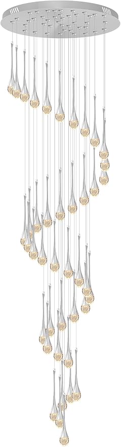 197inches Large Chandeliers for High Ceilings Silver Chandeliers for Entryway High Ceiling Pendant Lights Crystal Drop Light for Living Room Foyer Hallway Staircase