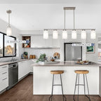 1-Light Farmhouse Chandelier Pendant Light Fixtures with Opal White Shades, Hanging Ceiling Pendant Lighting Brushed Nickel for Kitchen Dining Room Study