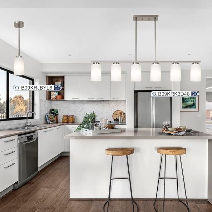 1-Light Farmhouse Chandelier Pendant Light Fixtures with Opal White Shades, Hanging Ceiling Pendant Lighting Brushed Nickel for Kitchen Dining Room Study