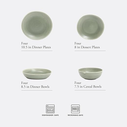 Gibson Elite Zion Mist 16 Piece Stoneware Reactive Glaze (Service for 4) Ceramic Plates and Bowls Modern Organic Dinnerware Set - Green