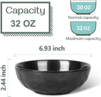 vicrays Ceramic Pasta Bowls Set, 32 Ounce Soup Bowls, Large Salad Bowls, Chip Resistant, Dishwasher Microwave Safe, Fluted stoneware Bowls for Kitchen, Serving Bowls - Set of 6 Black