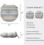 Bistro Chair Cushions 15 inch,Set of 2,Tufted Round Chair Cushions with Ties,15"x15"x4",Water Resistant Round Seat Cushion for Barstool Chairs,Patio Garden Kitchen Outdoor Furniture(Gray Stripe)