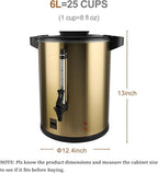 6L/25cup Coffee Urn, Fast Brewing, Double Wall, Beverage Dispenser, Commercial 304 Stainless Steel Hot Water Urn, Electric Percolator, Large Coffee Maker for Catering, Home, Wedding, Gold