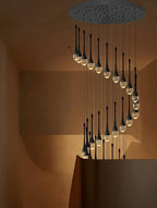 Staircase Chandelier 42-Lights Crystal Ceiling Lights Adjustable Length 197inches Large Chandeliers for High Ceilings, Entryway Lighting Fixture Black