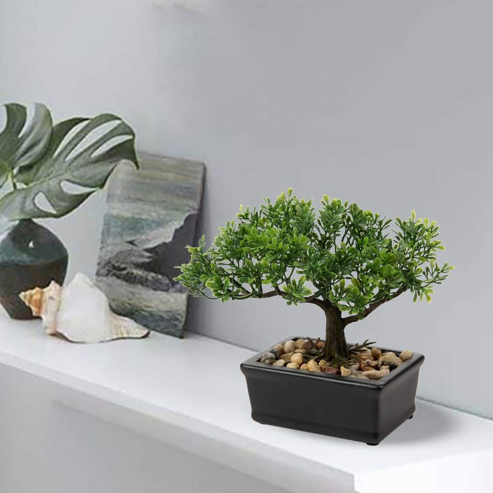 Artificial Bonsai Tree Juniper Faux Plants Indoor Small Fake Plants Decor with Ceramic Pots for Home Table Office Desk Bathroom Shelf Bedroom Living Room Farmhouse Decorations