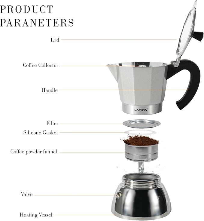Stovetop Espresso Maker, 6Cup Moka Pot, Espresso Machine Compatible with Induction Cooktops, 300ml Stainless Steel & Aluminum Cuban Coffee Maker for Cafetera Cubana, Silver