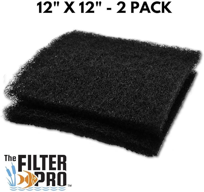 Black Coarse Filter Media, 1.25" Thick, 12" x 12" Pads, 2 Pack, Perfect for Aquariums, Ponds or Water Gardens, Made in USA