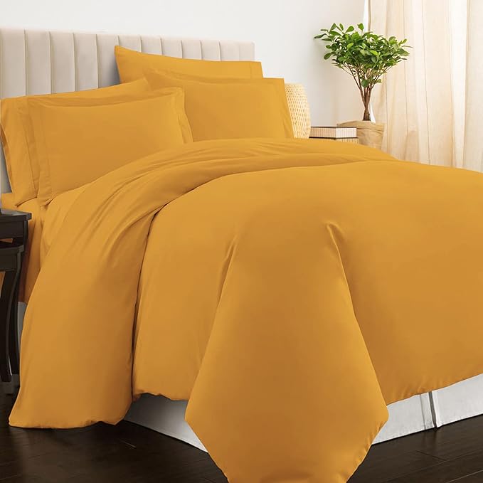 Pizuna Pure 100% Cotton Full Duvet Cover Set, Luxurious 400 Thread Count Long Staple Cotton Sateen Weave with Button Closure (Combed Honey Gold Cotton Duvet Cover Full)