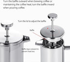 Travel French Press, 34oz Stainless Steel Coffee Press for Camping, Double Wall Insulated & No Drip Spout plastic free coffee maker