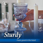 Yungala Blue Wine Glasses - Set of 6 Glass Goblets, 10oz - Dishwasher-Safe Handcrafted Stemmed Blue Vintage Glassware vintage wine glasses or water goblets or for those who love blue drinking glasses