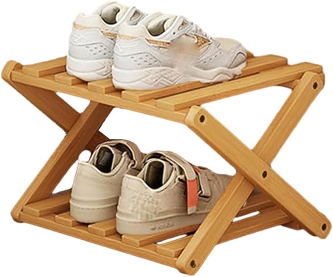 YYW Bamboo Shoe Rack for Entryway,Installation-Free and Foldable Vertical Shoe Storage Organizer,Free Standing Shoe Racks Shelf Closet Shoe Organizer for Living Room (Nature-2 layers)