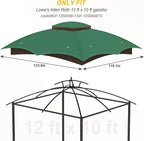 Replacement Gazebo Canopy Top Cover for 10 x 12, Double Tiered Waterproof Canopy Roof for Lowe's Allen Roth Gazebo #GF-12S004B-1(Green)