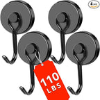DIYMAG Black Magnetic Hooks,110LBS Strong Magnetic Hooks Heavy Duty, Strong Magnet Hooks with Metal Hanger for Hanging Refrigerator Home Kitchen Office, 4Pack