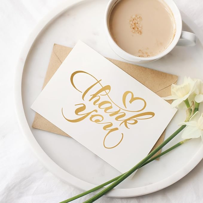 50 Pack 5x7 Thank You Cards, White Blank Card Stock Bulk, Thick Folded Heavy Card Paper, Thank You Notes for Wedding Invitation, Greeting Cards, Envelopes, Card Making Supplies (Cards Only)