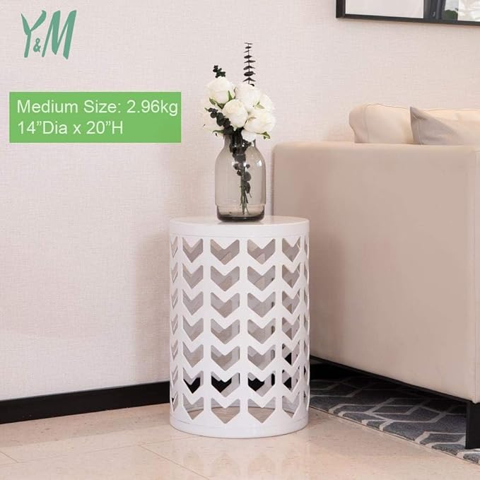 Y&M Side Table,Set of 3 Heavy-Duty Round End Table, Outdoor Decorative Garden Stool Plant Coffee Table for Indoor Multifunctional Use, Stand-White