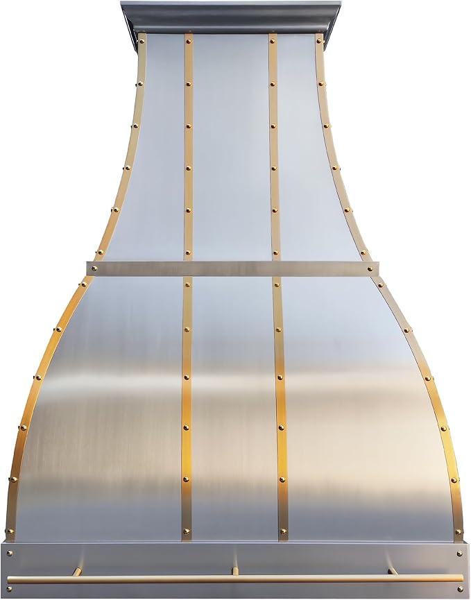 CHETTO C Stainless Steel Range Hood Cover with Quiet Vent Hood Insert Custom Handcrafted Metal Kitchen Fan with Towel Rack LED Light 42"W x21"D x21"H Brushed Stainless Steel Wall Mount