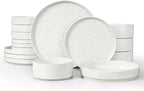 LIANYU Dinnerware Sets with Pasta Bowls for 4, 16 Piece Ceramic Dinner Plates and Bowls Dish Set, Kitchen Speckled Dining Tableware Dishware, Microwave & Dishwasher Safe, Polar White