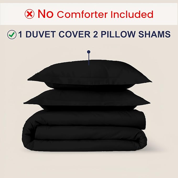 Kotton Culture 3 Pc King Size Duvet Cover Set- 100% Egyptian Cotton Sateen 600 Thread Count Ultra Soft Premium Durable Comforter Cover Zipper Closure & Corner Ties (Black, King 102"x94")