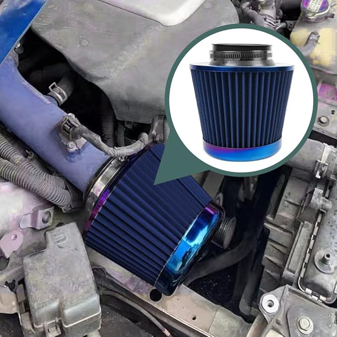 Cold Air Intake Filter, High Performance, Washable Filter, Clamp-On Replacement Air Filter, Flange Diameter 3inch/76mm Blue