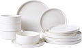 Famiware Nebula Plates and Bowls Set, 12 Pieces Dinnerware Sets, Dishes Set for 4, White with Colorful Speckles