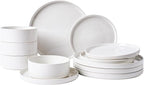 Famiware Nebula Plates and Bowls Set, 12 Pieces Dinnerware Sets, Dishes Set for 4, White with Colorful Speckles