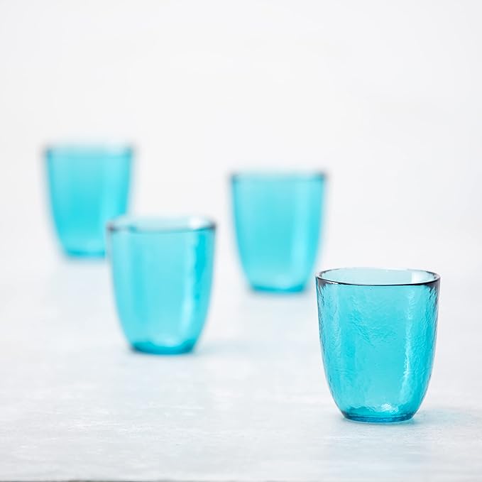 Fortessa Los Cabos Glass Drinkware Collection, 10 Ounce Tumbler (Set of 4), Lagoon Blue