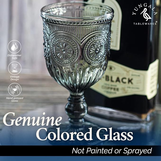 Yungala Black Wine Glasses set of 6 smoke glass goblets, black glassware made from dishwasher friendly colored glass smoke - black goblets