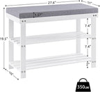 Apicizon 3-Tier Shoe Rack for Entryway, Bamboo Shoe Bench with Cushion Padded Seat, Small Shoe Organizer with Storage for Indoor Entrance Hallway Bedroom Living Room, White