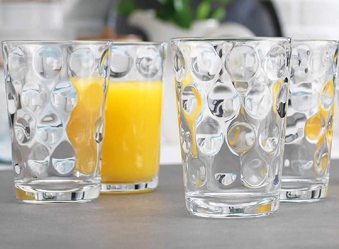 Home Essentials & Beyond Glassware Set 18 Piece Mixed Drinkware Set. 6 Highball Tumblers-17 oz., 6 Rock Whiskey-13 oz., and 6 Juice-7 oz. All Size Glass Cups Drinking Glasses. (Design on Inner Glass)