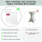 Cocktail Table Covers - 3 Pack 32"x 43" White Cocktail Table Tablecloth with Natural Wavy Round Skirt for Bar Wedding Party Banquet