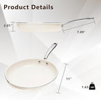 11" Ceramic Nonstick Frying Pan, Skillet, Cooking Pan Non Toxic with Stay Cool Handle for Induction, PTFE & PFAS & PFOA Free, Dishwasher/Oven Safe, White