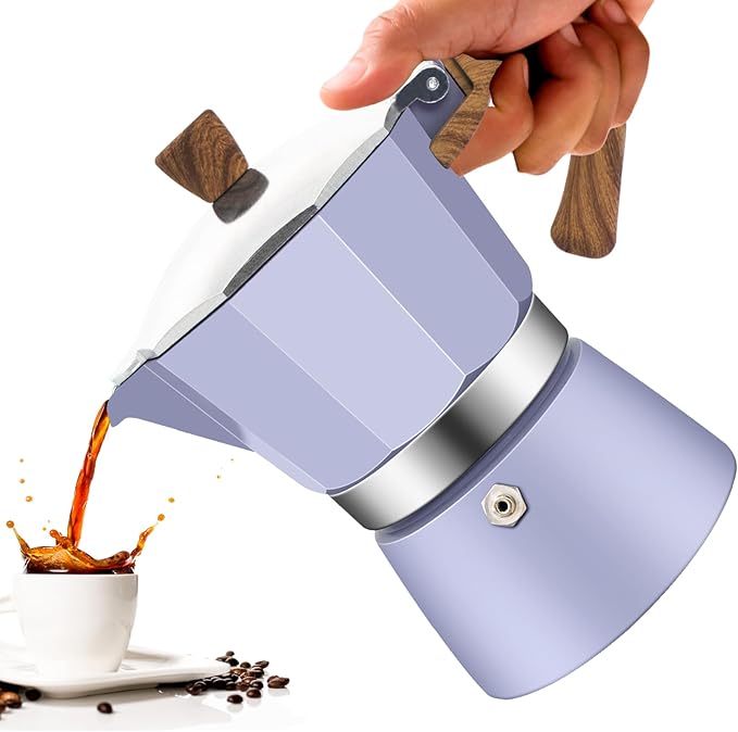 3 Cup Aluminum Moka Pot Purple Classic Stovetop Espresso Coffee Maker 150ml 5oz Coffeemaker Percolator Mocha Pot Greca Coffee Maker Cafe Makers for Italian and Cuban Café Brewing Purple