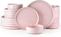 AmorArc Ceramic Dinnerware Set for 6 | Speckled Stoneware Plates and Bowls with Rustic Terracotta Underside| Scratch Resistant,Dishwasher & Microwave Safe Dishes Sets- 18pcs Pink