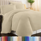 Pizuna Pure 100% Cotton Queen Duvet Cover Set, Luxurious 400 Thread Count Long Staple Cotton Sateen Weave with Button Closure (Combed Beige Cotton Duvet Cover Queen)